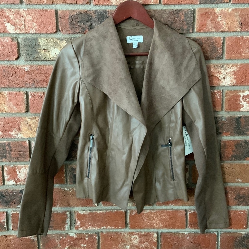 C.S. New York Tan Brown Faux Suede Leather Jacket